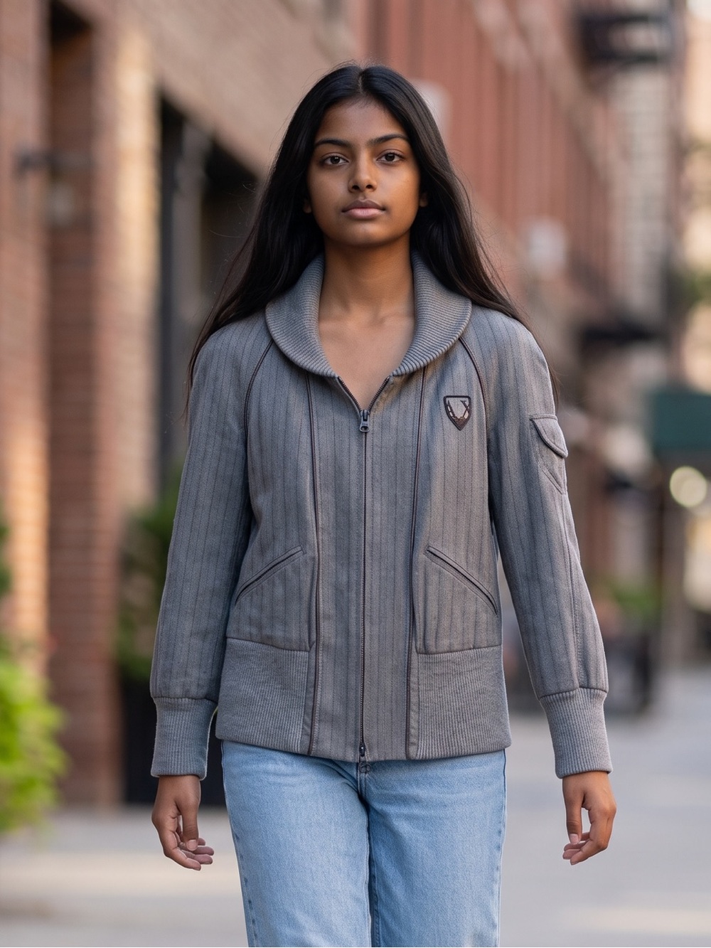 Armani Exchange Gray Herringbone Zip-Up Bomber Jacket Small
